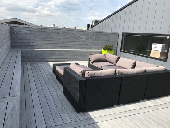 Finished commercial deck installed by VB Construction for Global Linings